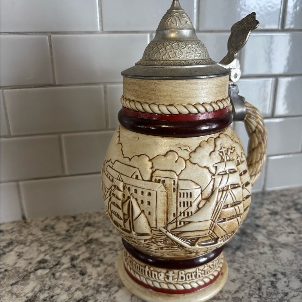 Vintage Ceramic Beer Stein with Ship Design